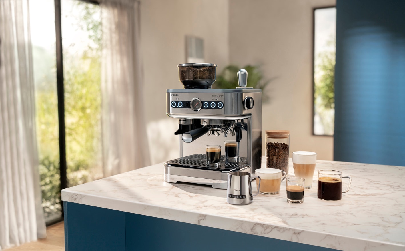 Kávovar Philips Barista Brew s rôznymi druhmi kávy